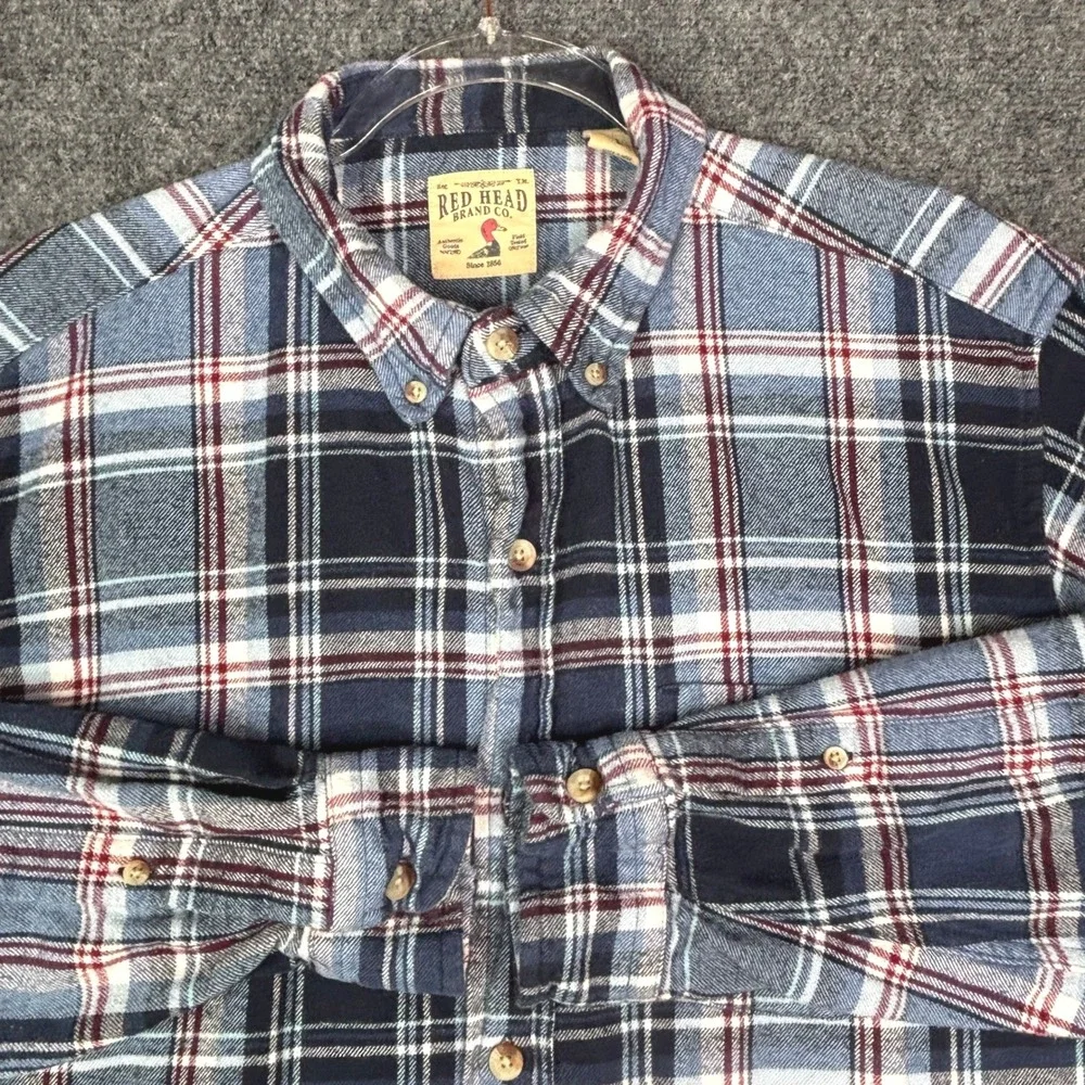 Red Head Brand Co Mens Blue Plaid Flannel Button Down Shirt Large L Long Sleeve‎